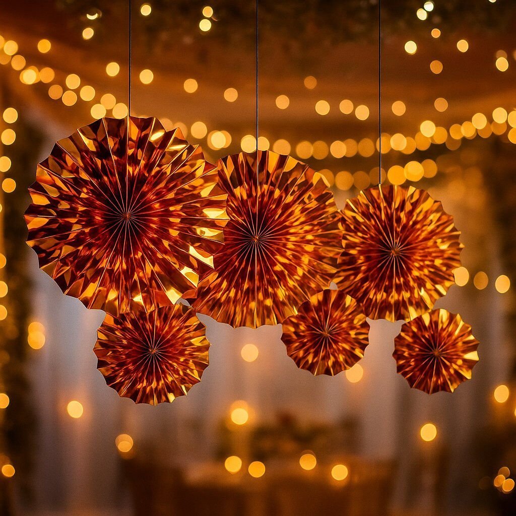 Gold Parlak Yelpaze Süs Seti 6 Adet