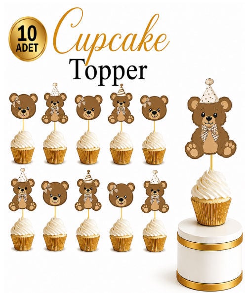 Teddy Bear Cupcake Kürdan 10 Adet