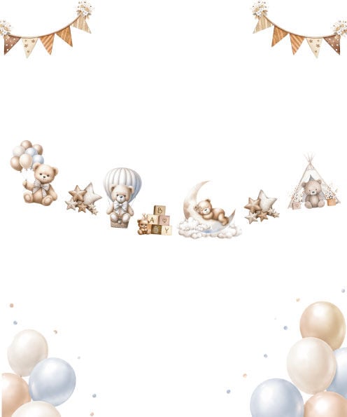 Teddy Bear Temalı Kağıt Banner 7 Parça