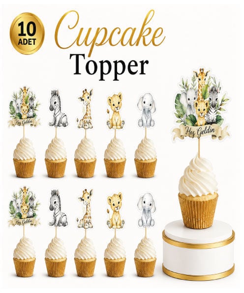 Baby Animal Cupcake Kürdan 10 Parça